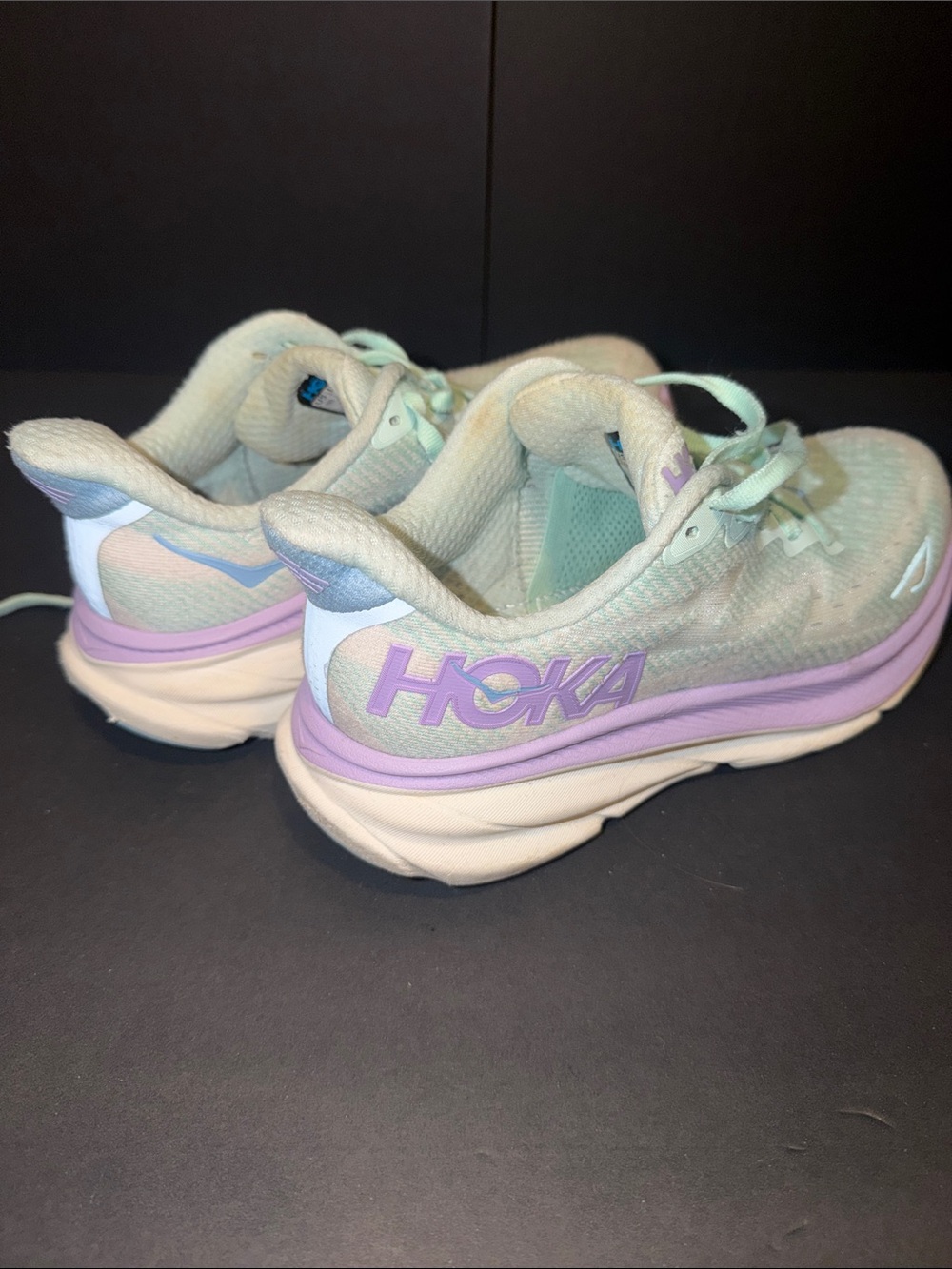Hoka One Clifton 9 Mint Green and Lavender Athletic Sneakers-Women’s 6